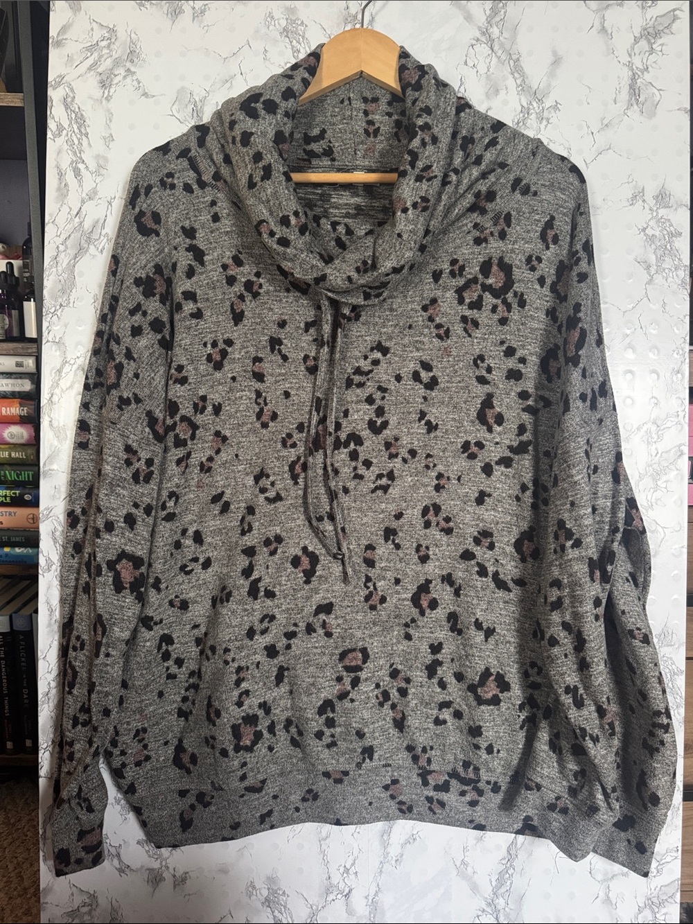 Maurices Cowl Neck Top Grey Leopard Print Size XXL